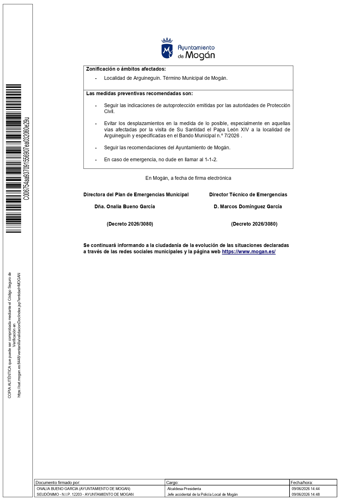 Activación del Plan de Emergencias Municipal - 002