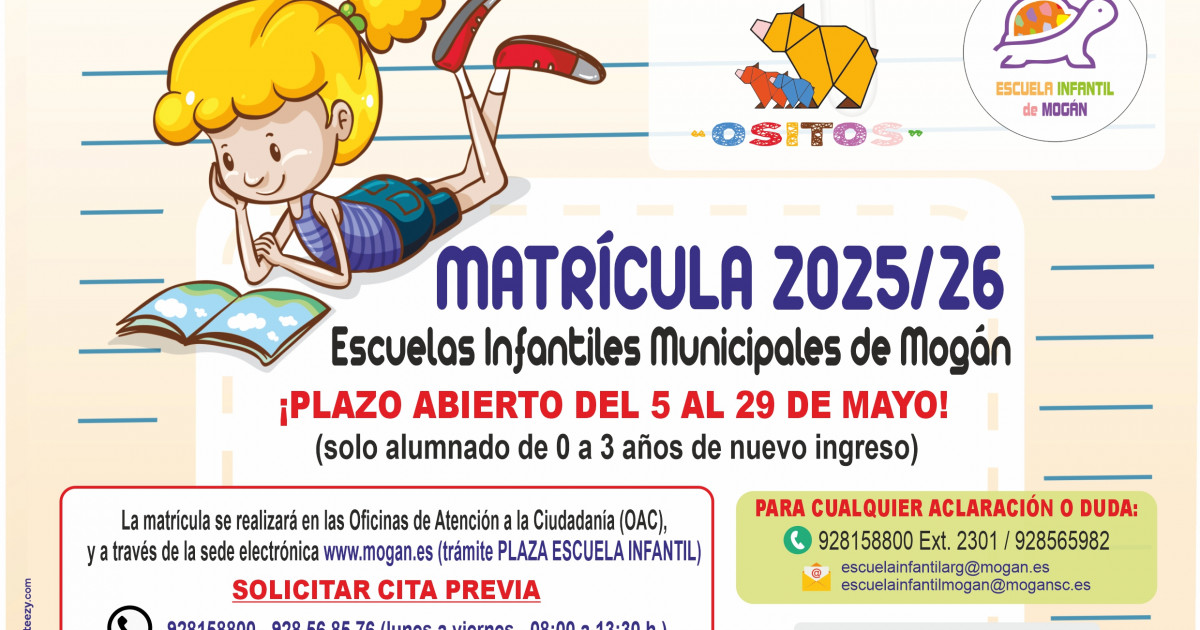 El Ayuntamiento de Mogán abre el plazo de inscripción en las escuelas infantiles municipales del 5 al 29 de mayo
